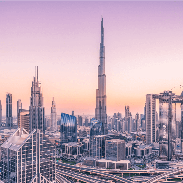 Dubai skyline with glass buildings