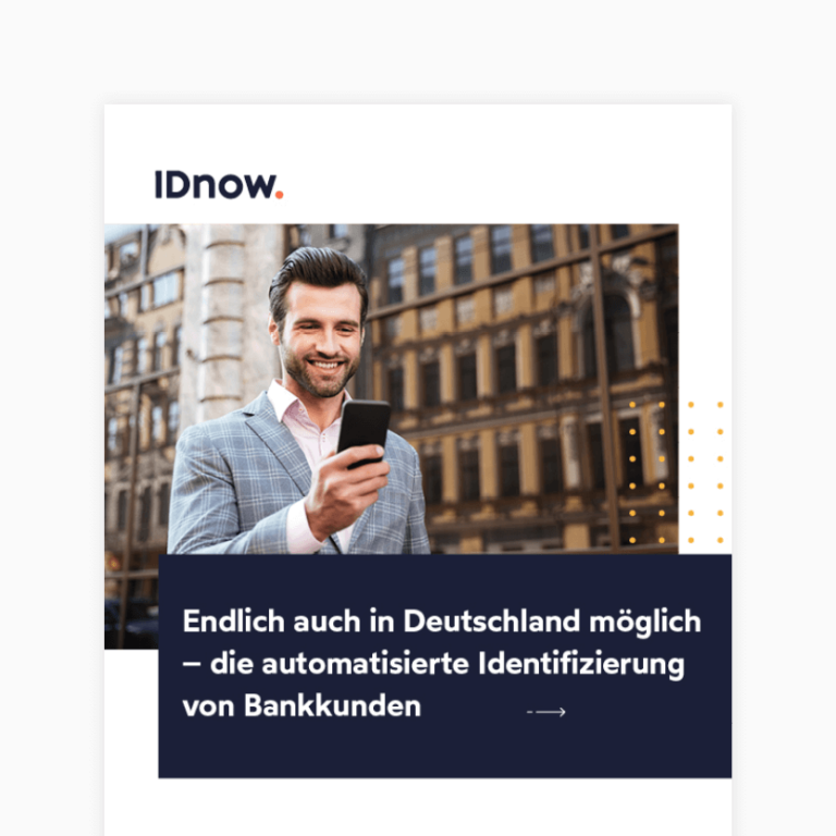 IDnow reports cover thumbnail in German man in grey suit holding up smartphone
