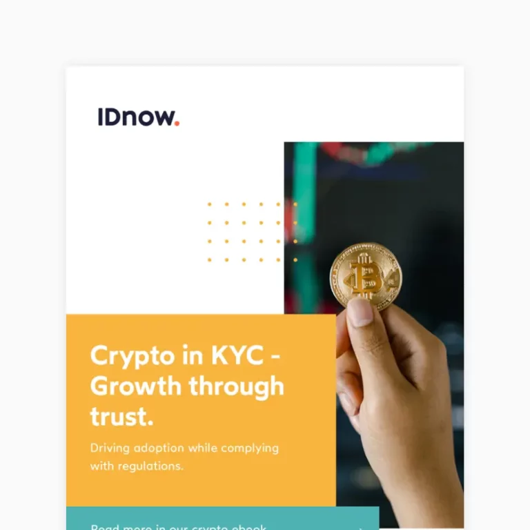 Crypto in KYC ebook cover with a hand holding a Bitcoin